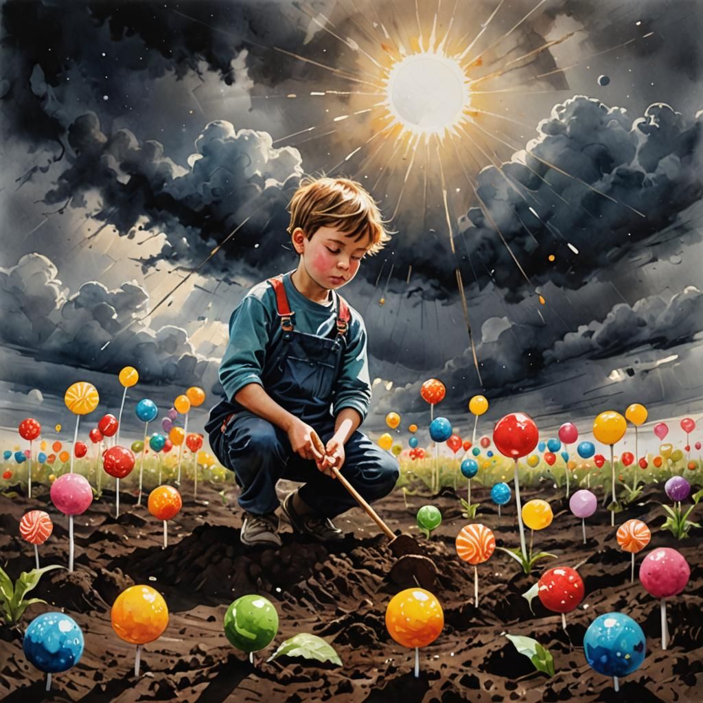 Child's Lollipop Garden: Watercolour Cosmic Dream