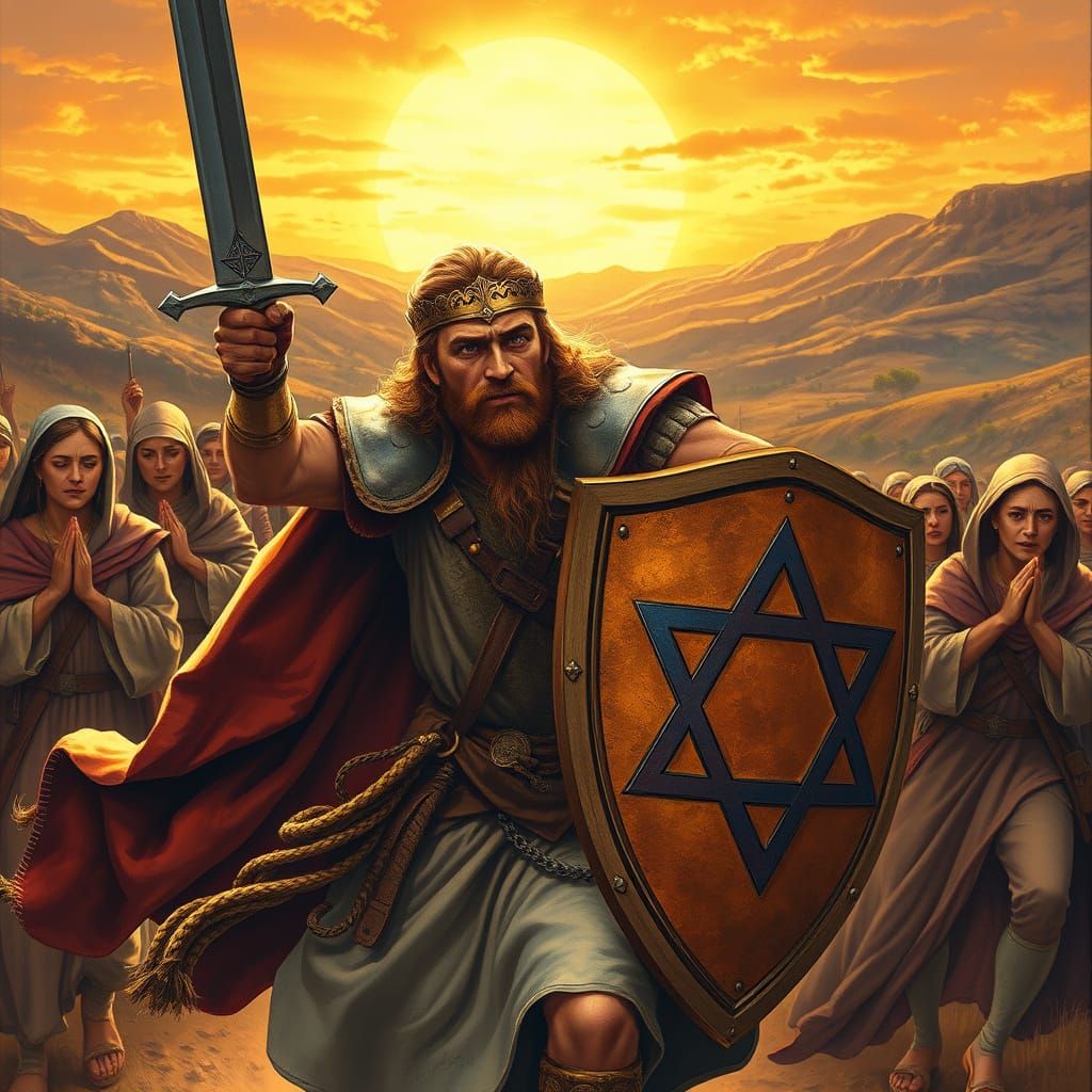 Ancient Israelite Warrior King David in Battle with Star of ...