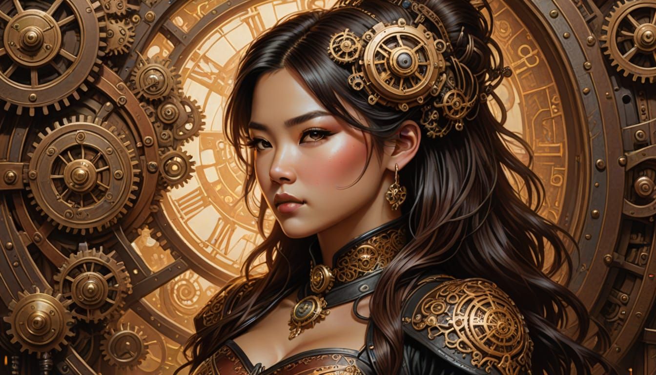 Steampunk Portrait of a Beautiful Woman in Comic Art Style