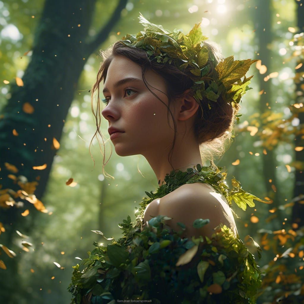 Girl in Leaf Dress Conjures Forest Magic
