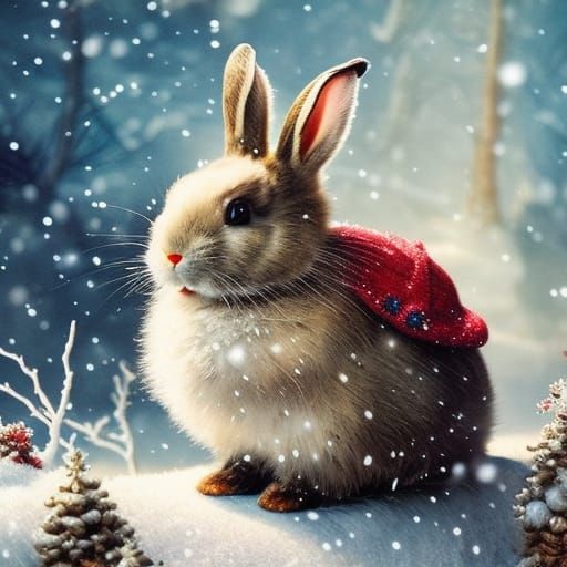 Cute Bunny in Winter Jacket, Beatrix Potter Style