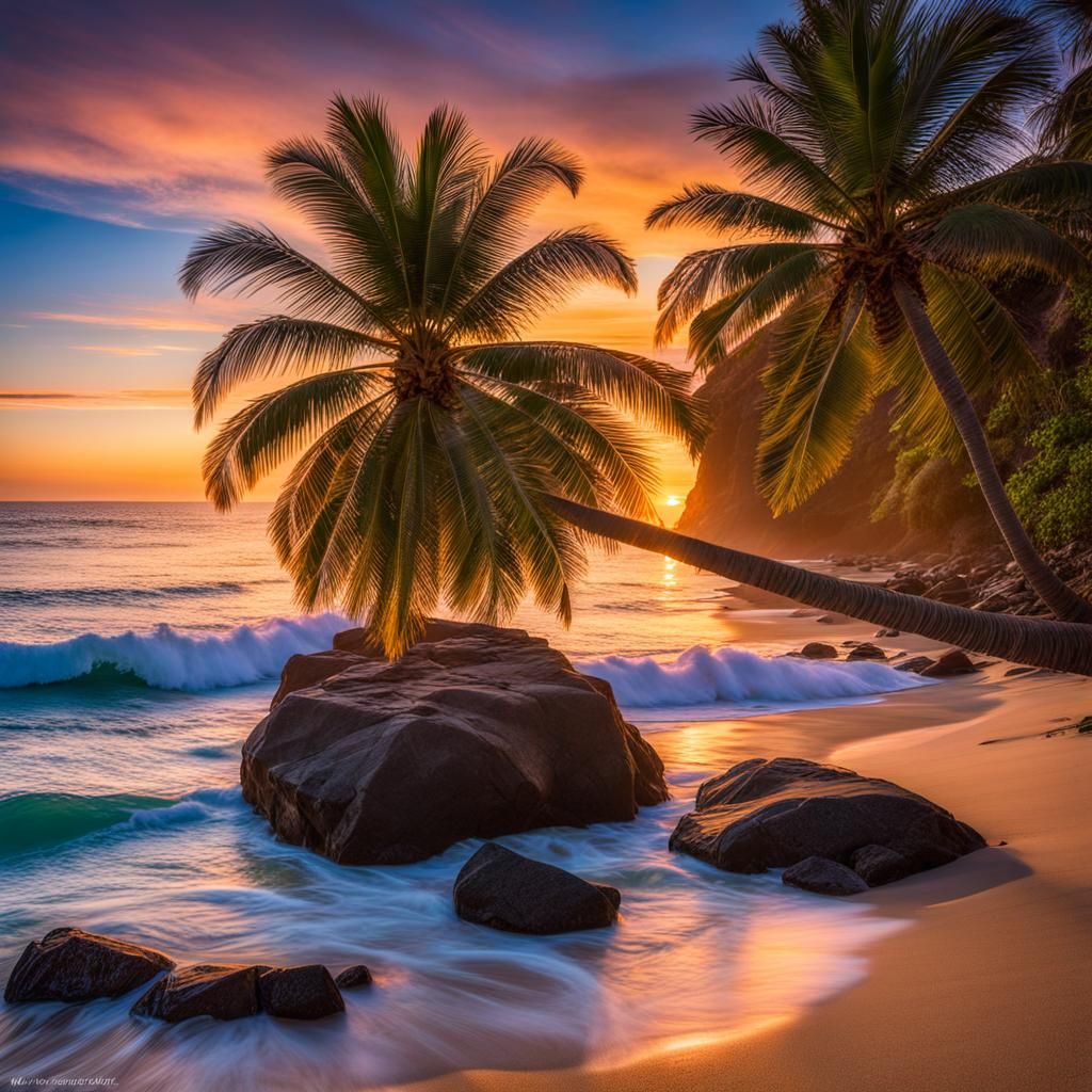 Tropical Beach Sunset in a Detailed Paradise