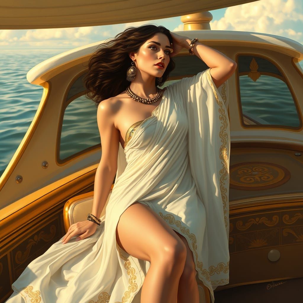 Elegant Egyptian Woman Lounging on a Luxurious Boat