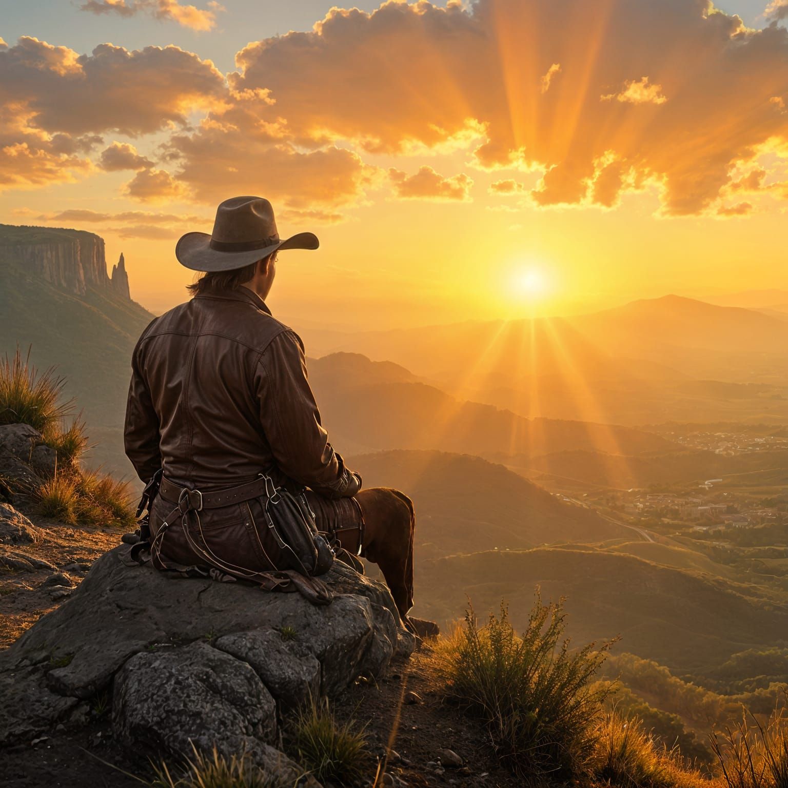 Lone Rider Admiring the Sunrise