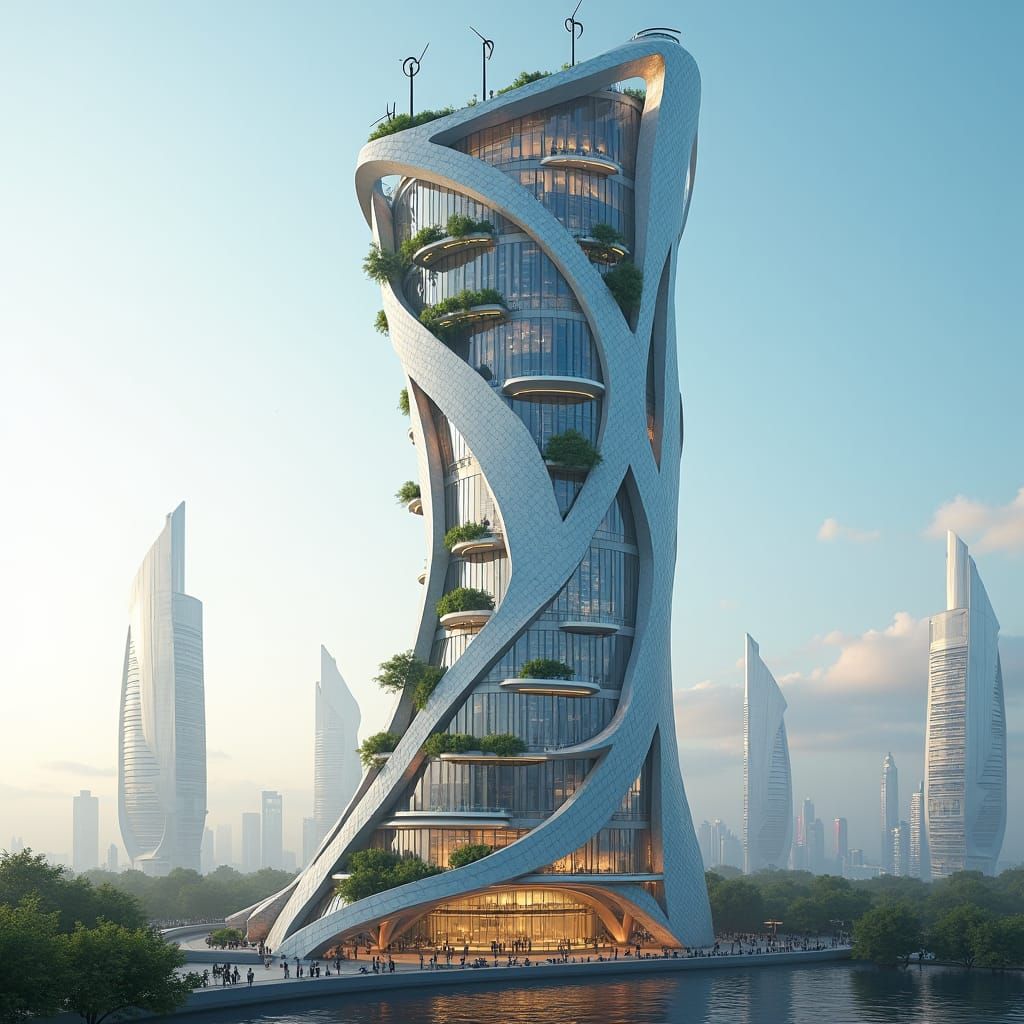 Futuristic Skyscraper with Sustainable Design in Matte Paint...