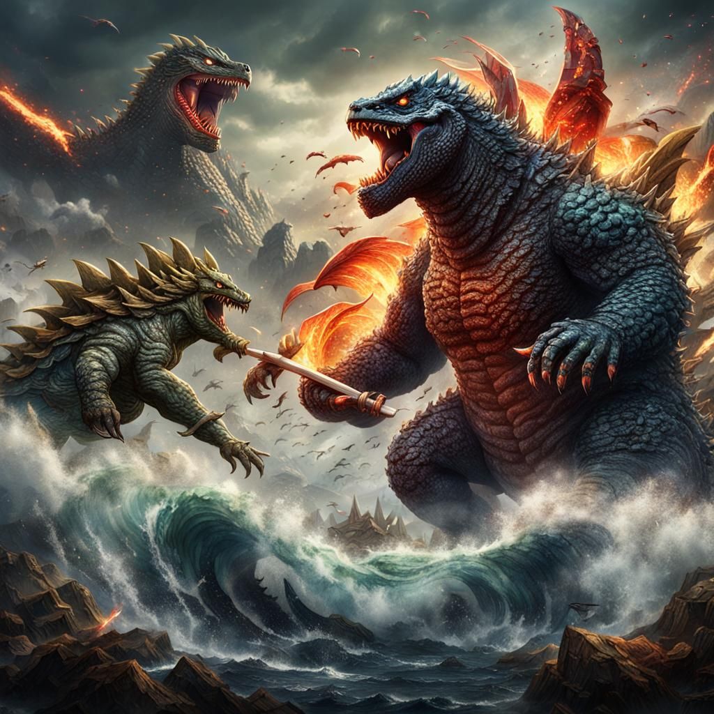 Sushi Monster Battles Godzilla: Fantasy Concept Art