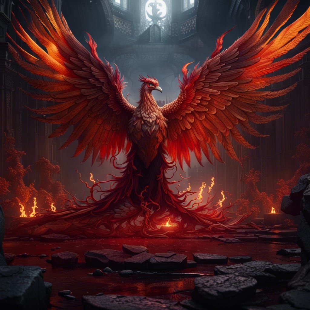 Majestic Blood Phoenix in Detailed Matte Painting