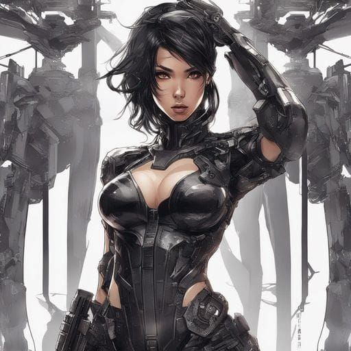 Futuristic Cyborg Girl Portrait in Leather Outfit