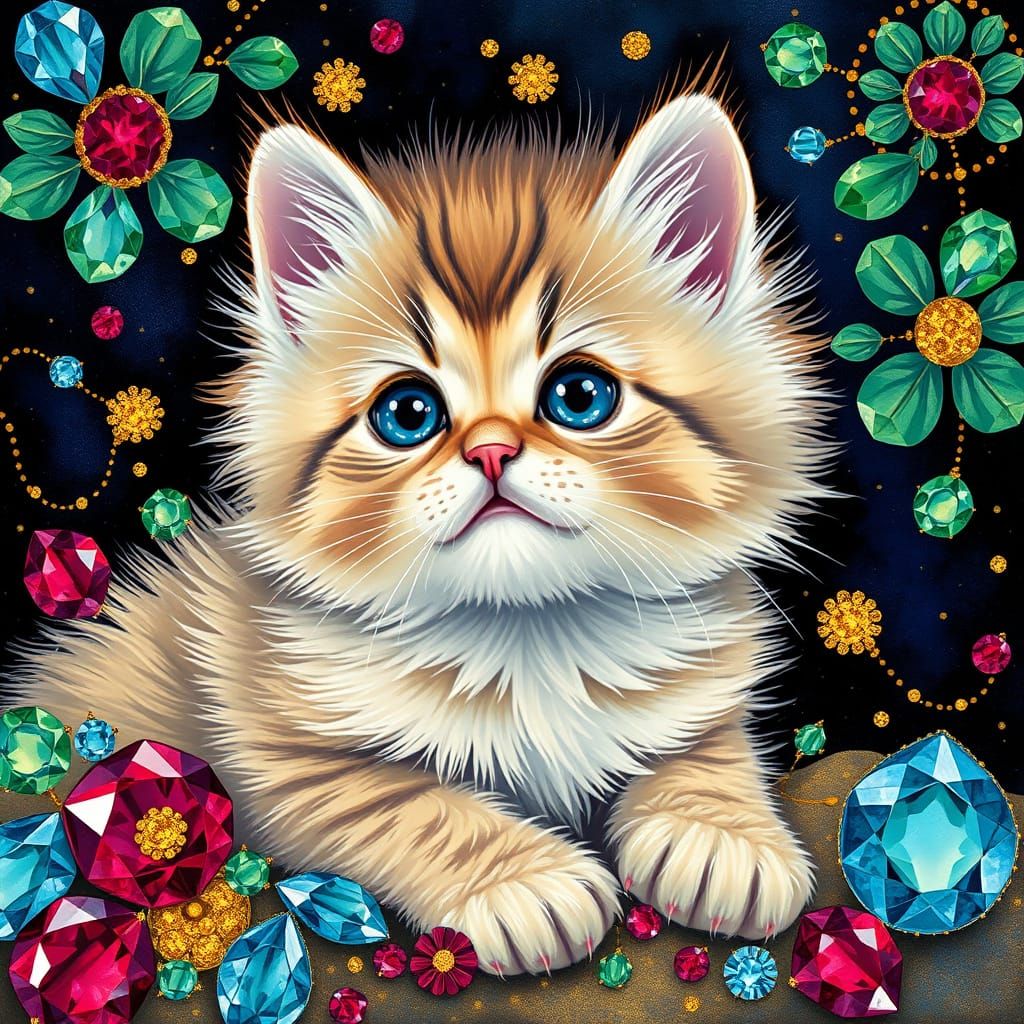 Gemstone Kitten in Pointillism Style