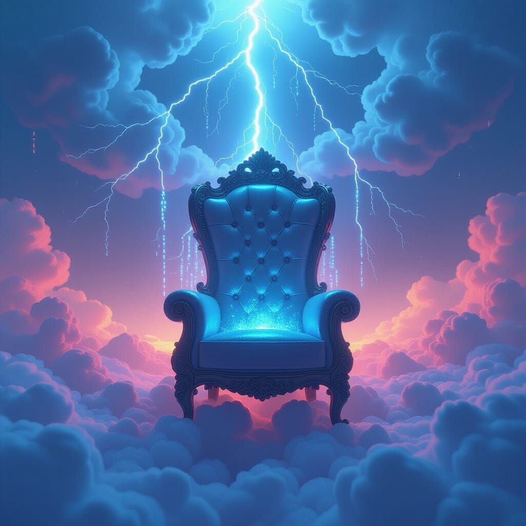 Surreal Binary Cloud Dreamscape with Floating Chair