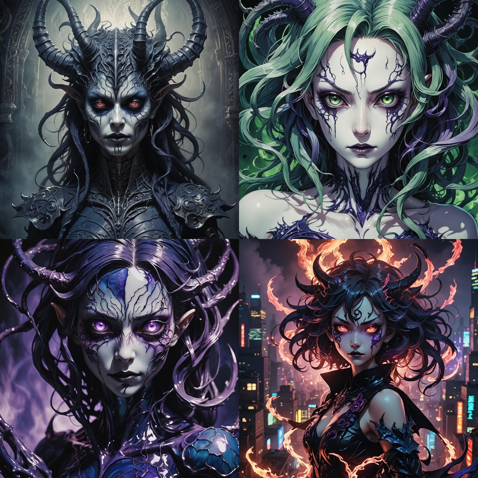 Demonic Porcelain Eldritch Shadow Figure in Anime Style