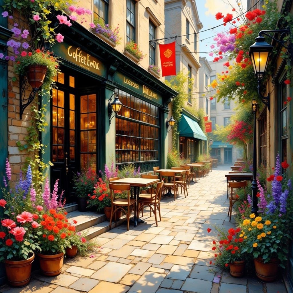 Cozy European Coffee Shop in Dreamy Collage Style