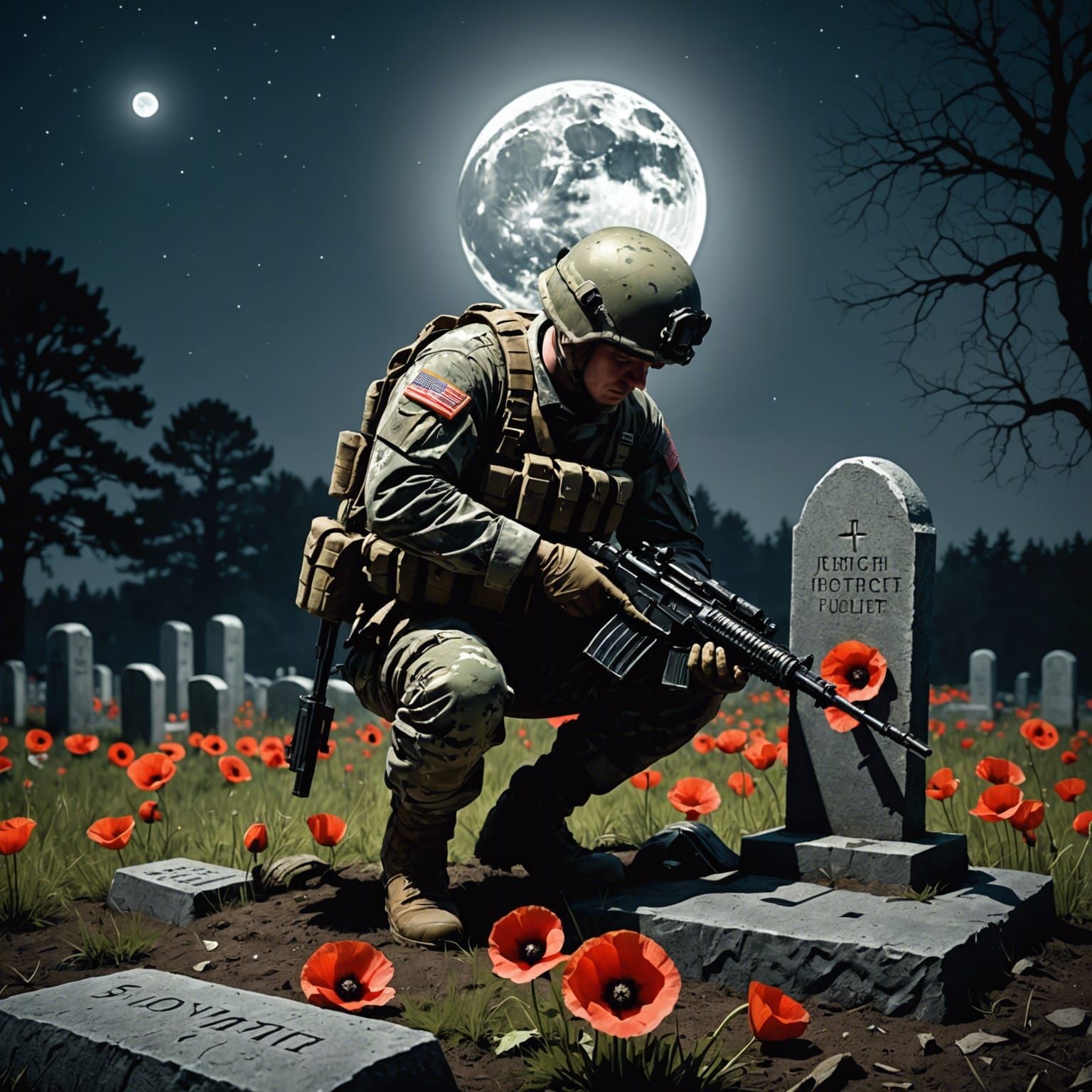 American Soldier Memorial Under Starry Night Sky
