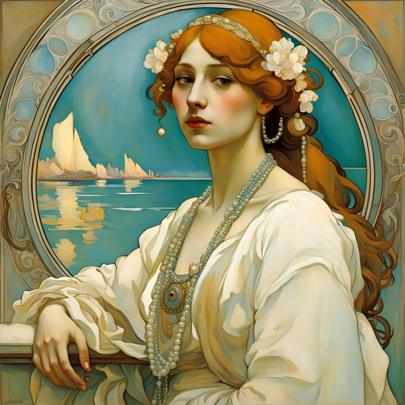 Girl with Pearl Earring in Art Nouveau Style