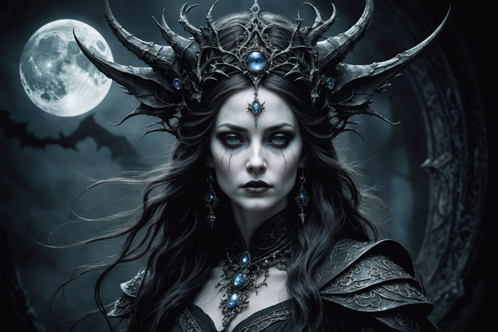 Gothic Moon Goddess in Mystical Digital Art