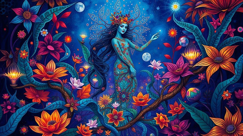 Blodeuwedd in Vibrant Fantasy Plant Kingdom