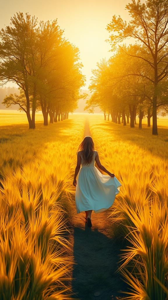 Girl in Wheat Field, Ethereal Dreamscape