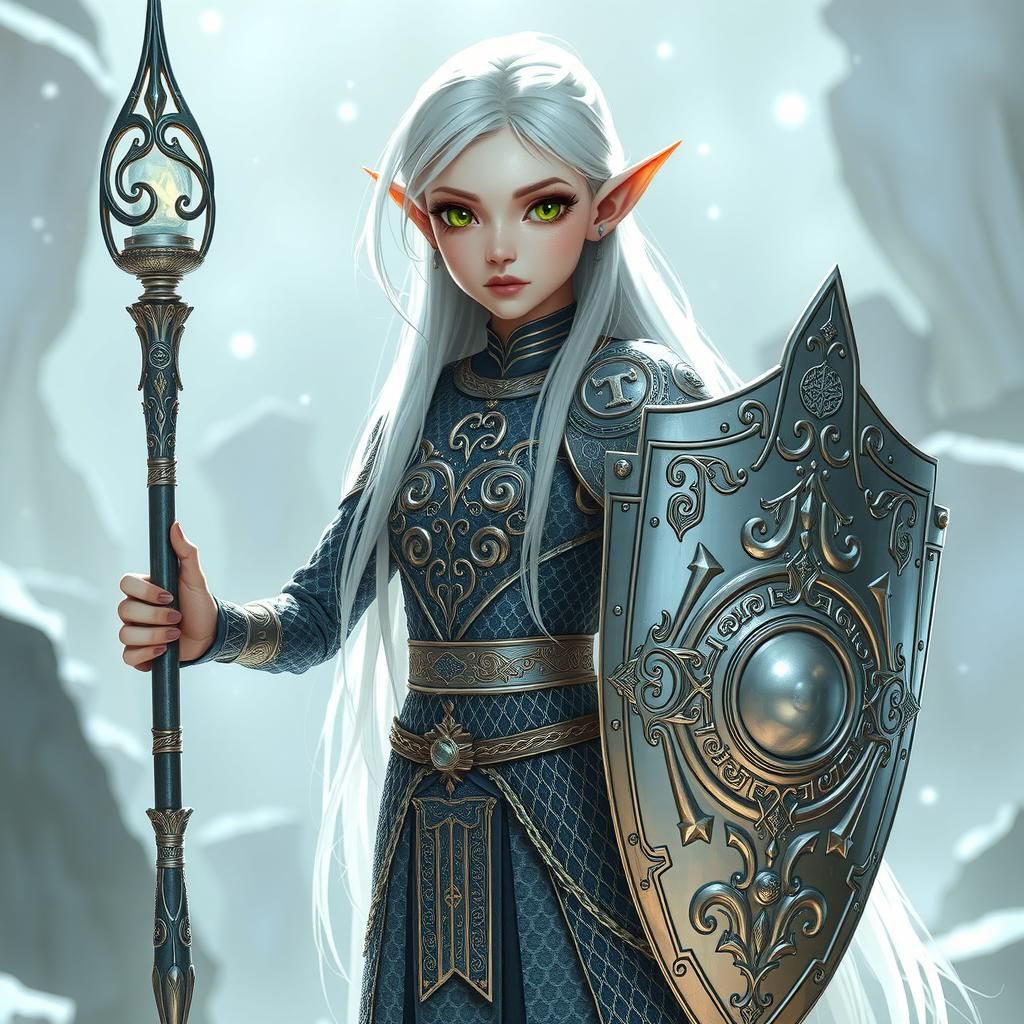 Albino Elf Maiden in Gleaming Silver Mail