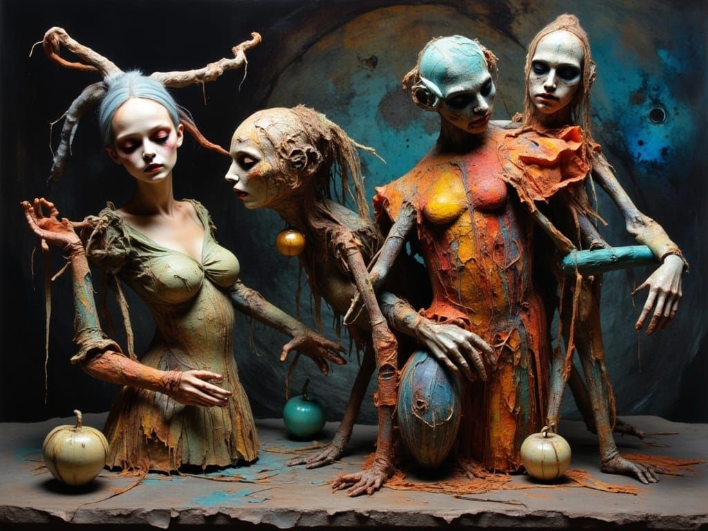 Grotesque Ceramic Creations in Oil Painting Style