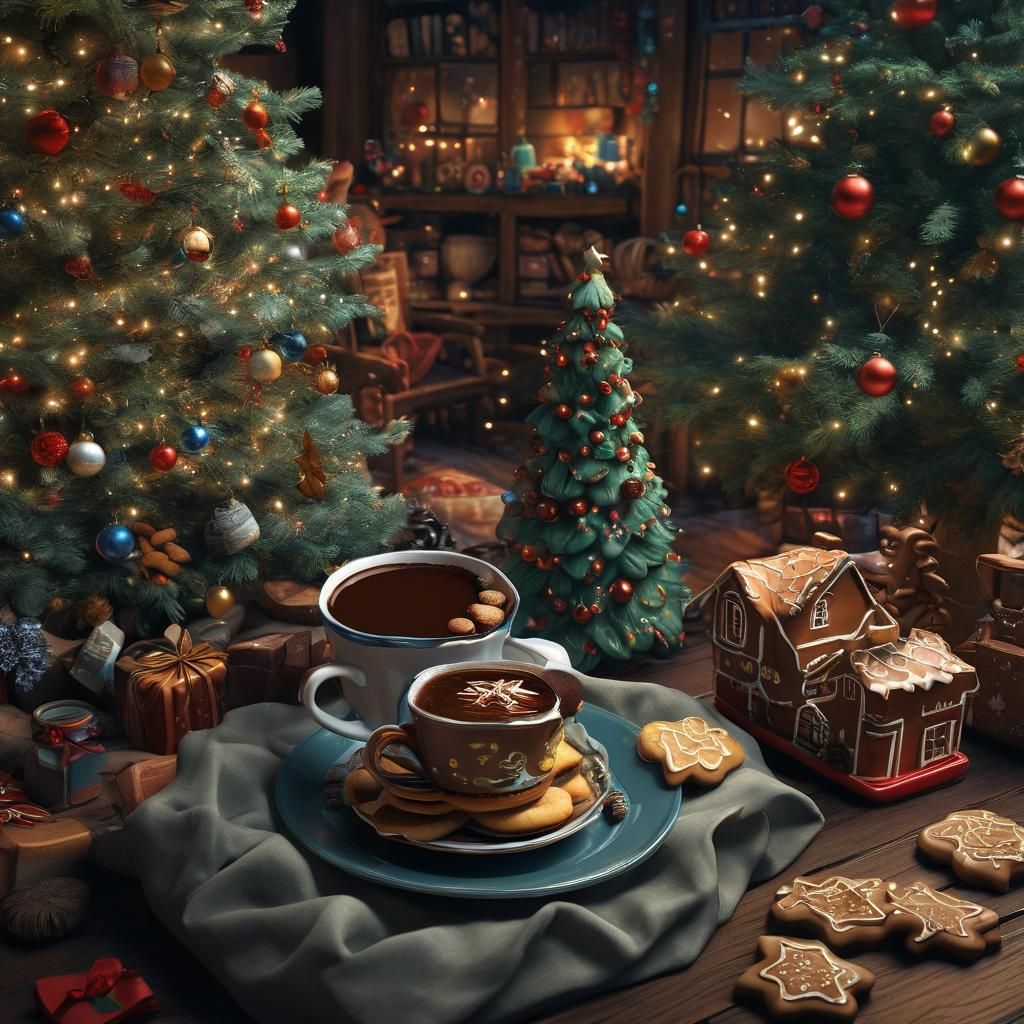 Festive Christmas Cocoa in Children's Room, Digital Art
