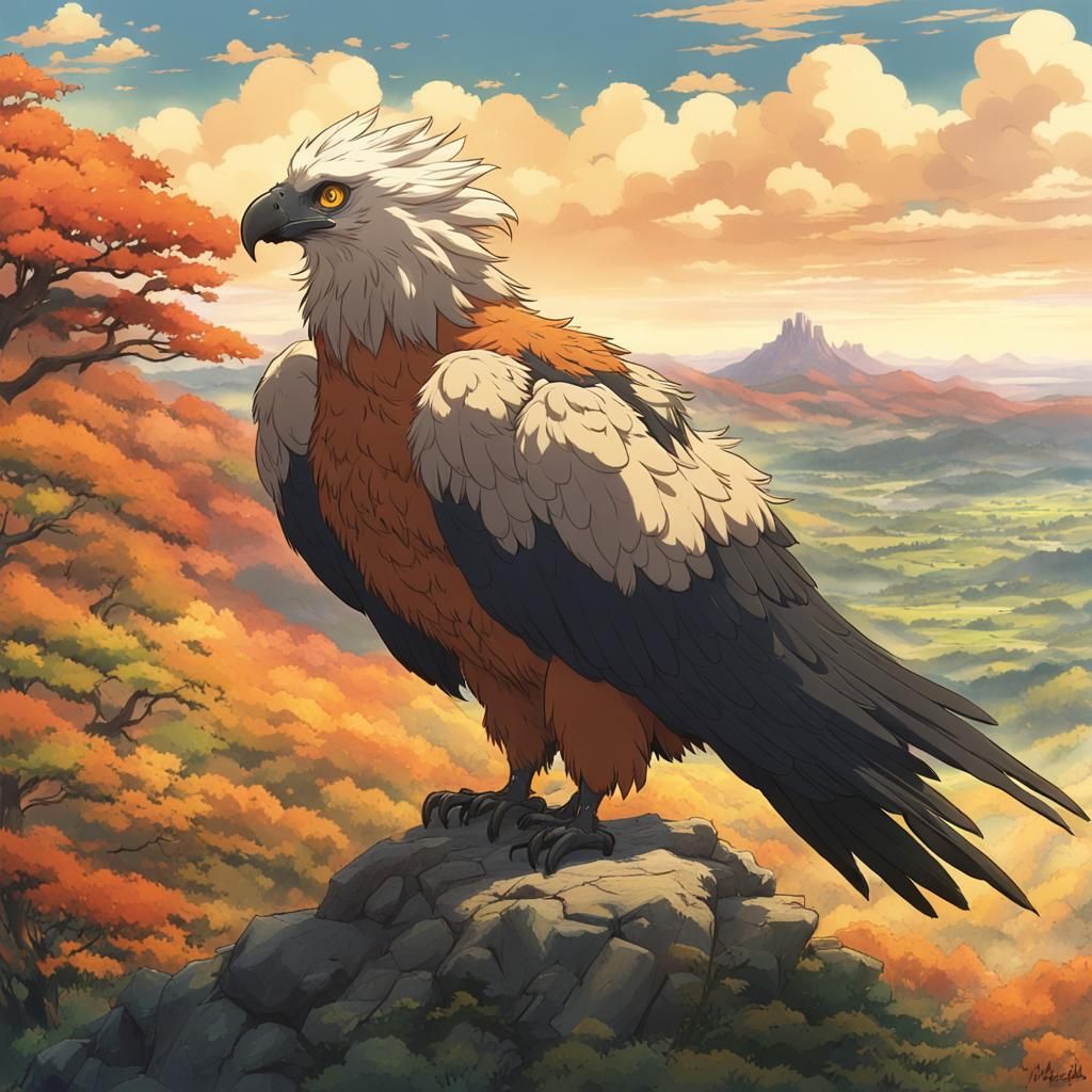Anime Griffin Key Visual in Studio Ghibli Style