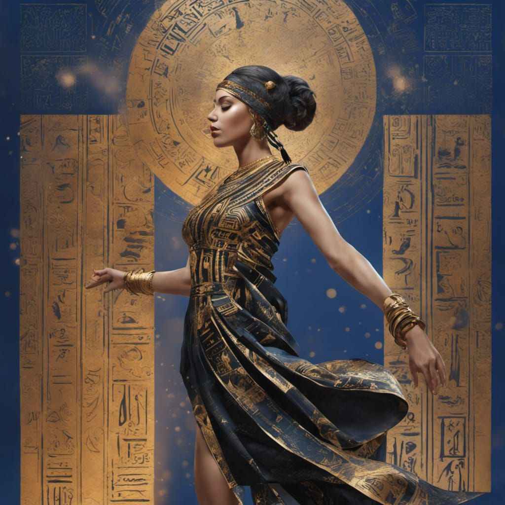 Girl Dancing in Egyptian Dress: Hyperrealistic Splash Art