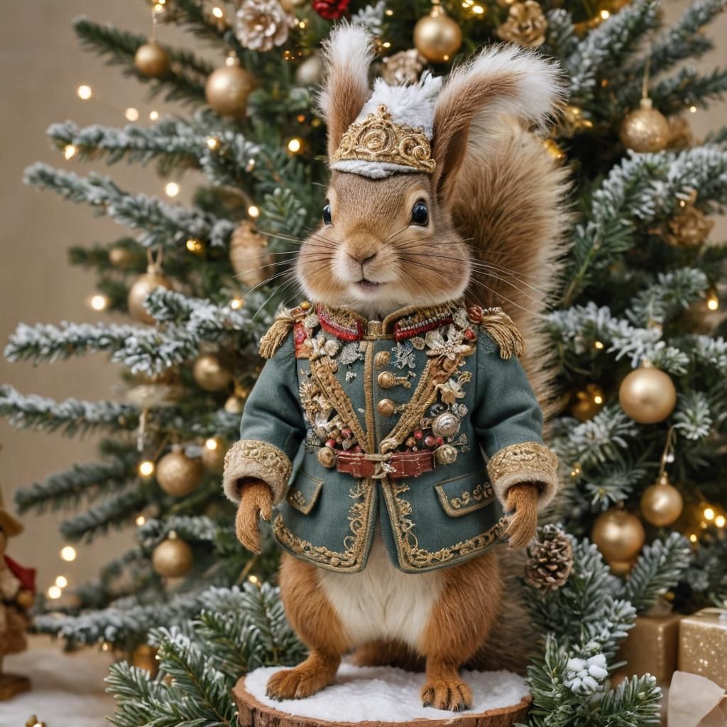 Victorian Whimsy Squirrel Family Christmas Scene
