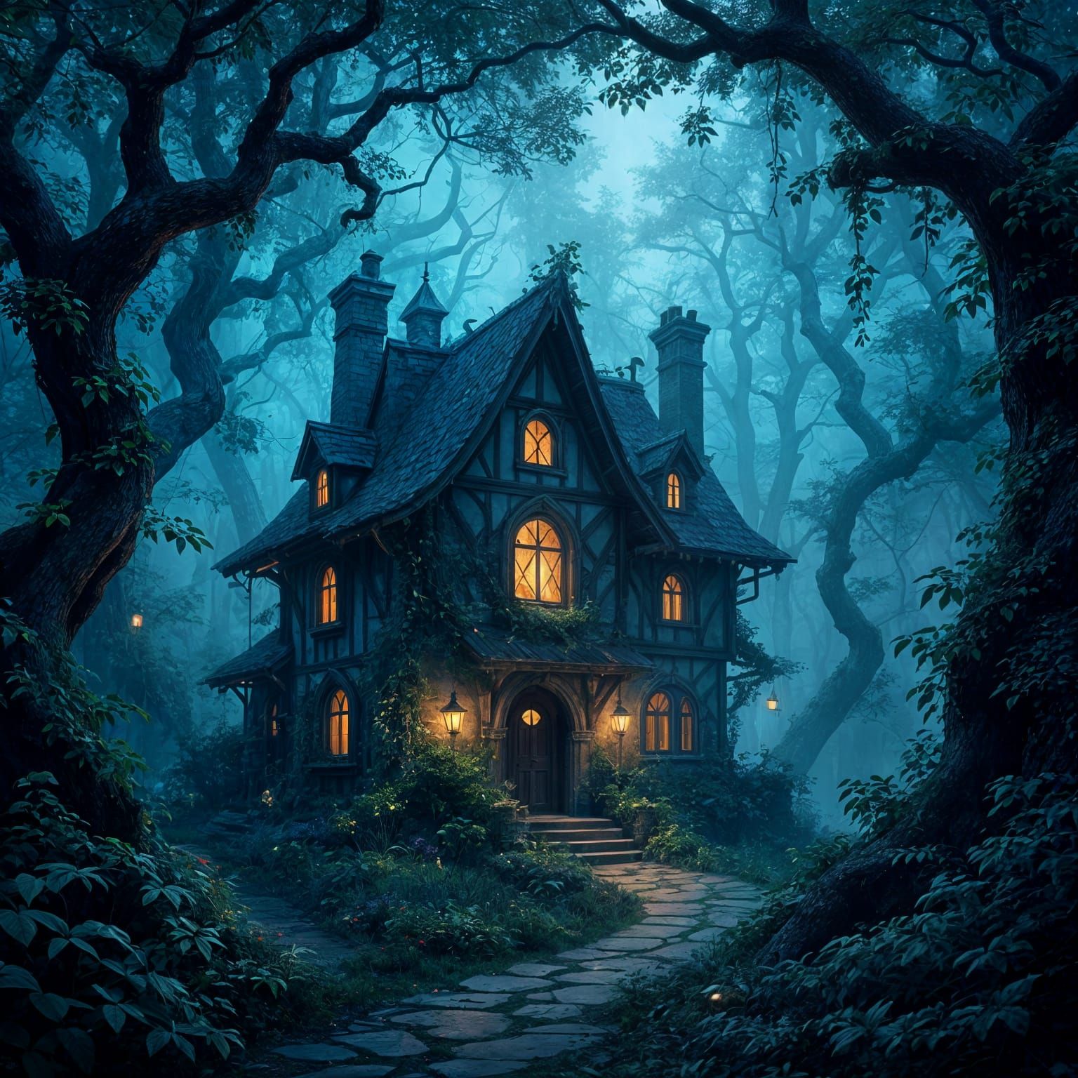 Magical Witches House in Misty Twilight Forest