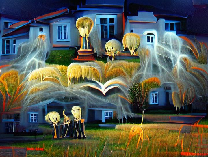 Spooky Suburban House with Peculiar Glow: Oil on Canvas