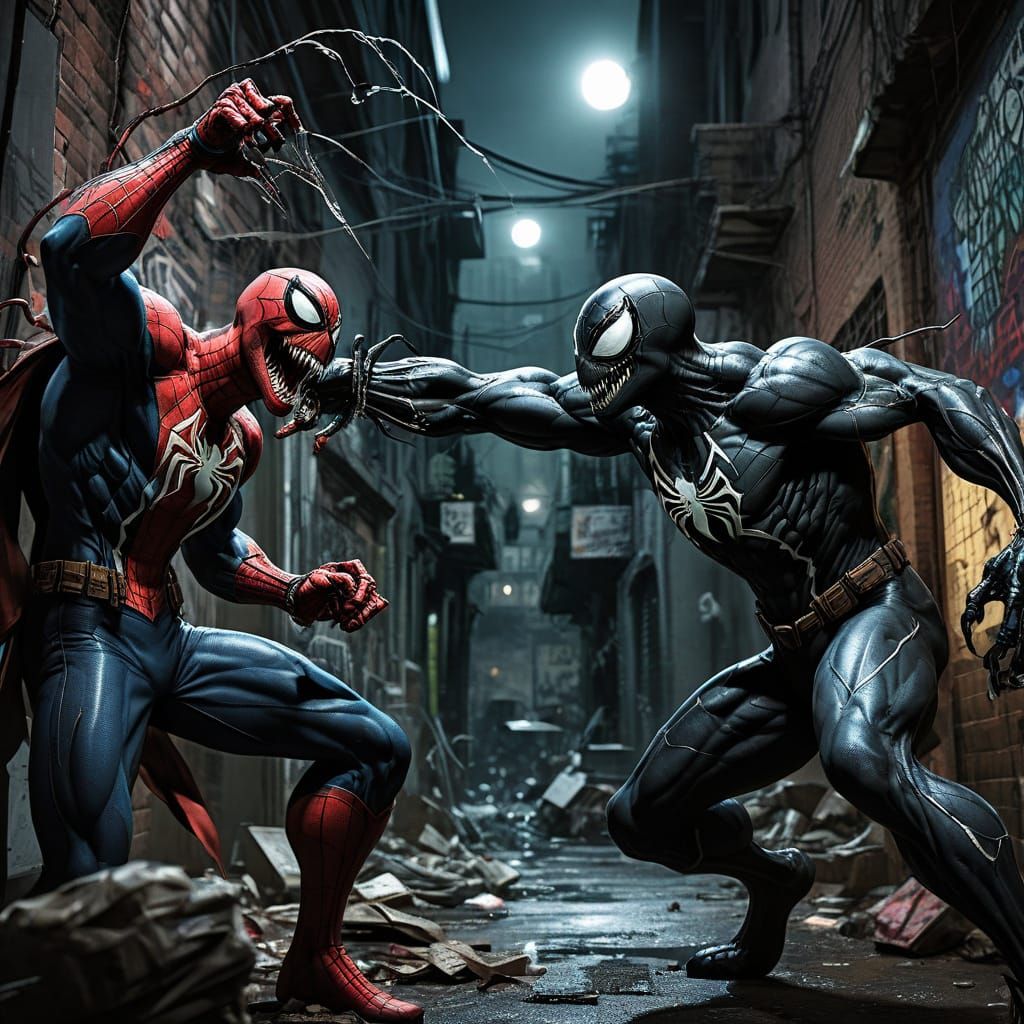 Epic Marvel Showdown in Dark Alleyway Comic Art