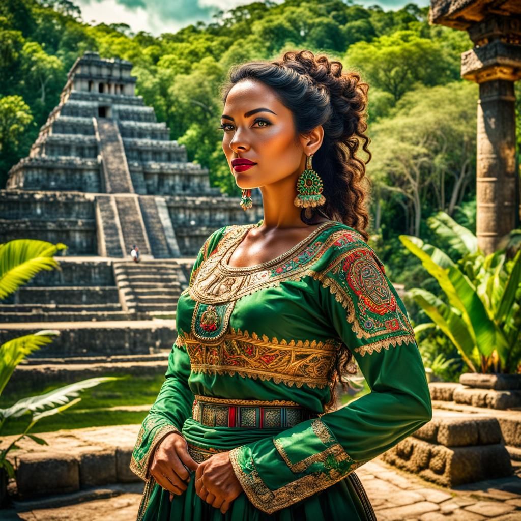 Stunning Mexican Woman at Mayan Temple, Hyperrealistic
