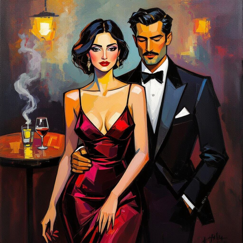 Jazz Club Portrait in German Expressionism Style