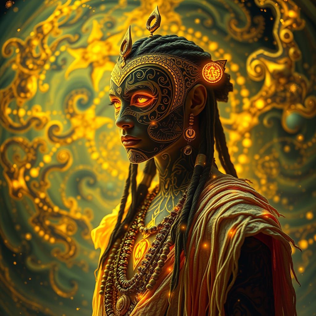 Futuristic Shaman Portrait in Klimt-Inspired Style