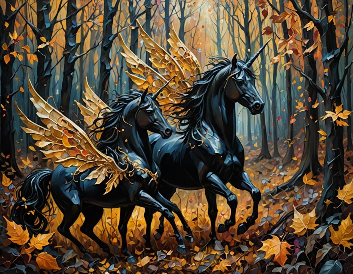 Dark Fairy and Unicorn in Abstract Expressionism