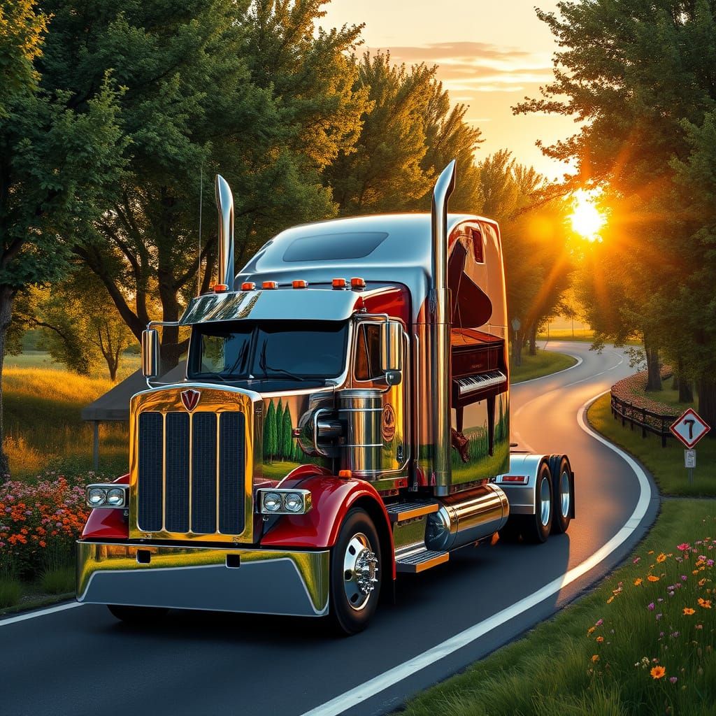 Majestic Truck Drives Romantic Road with Whimsical Piano Mur...