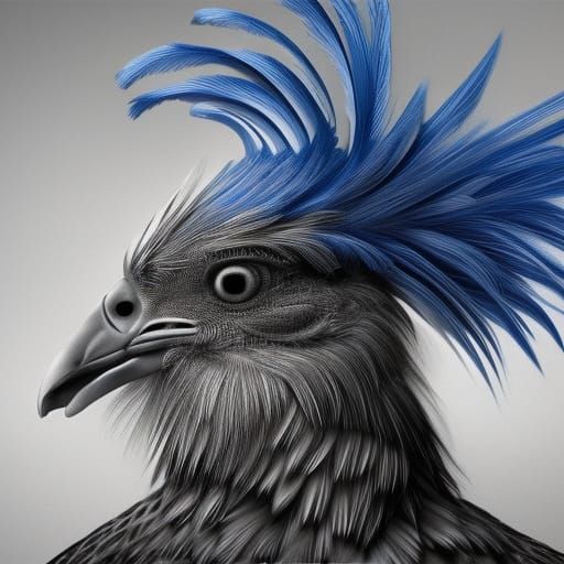 Chicken in Blue Bonnet: Detailed Portrait