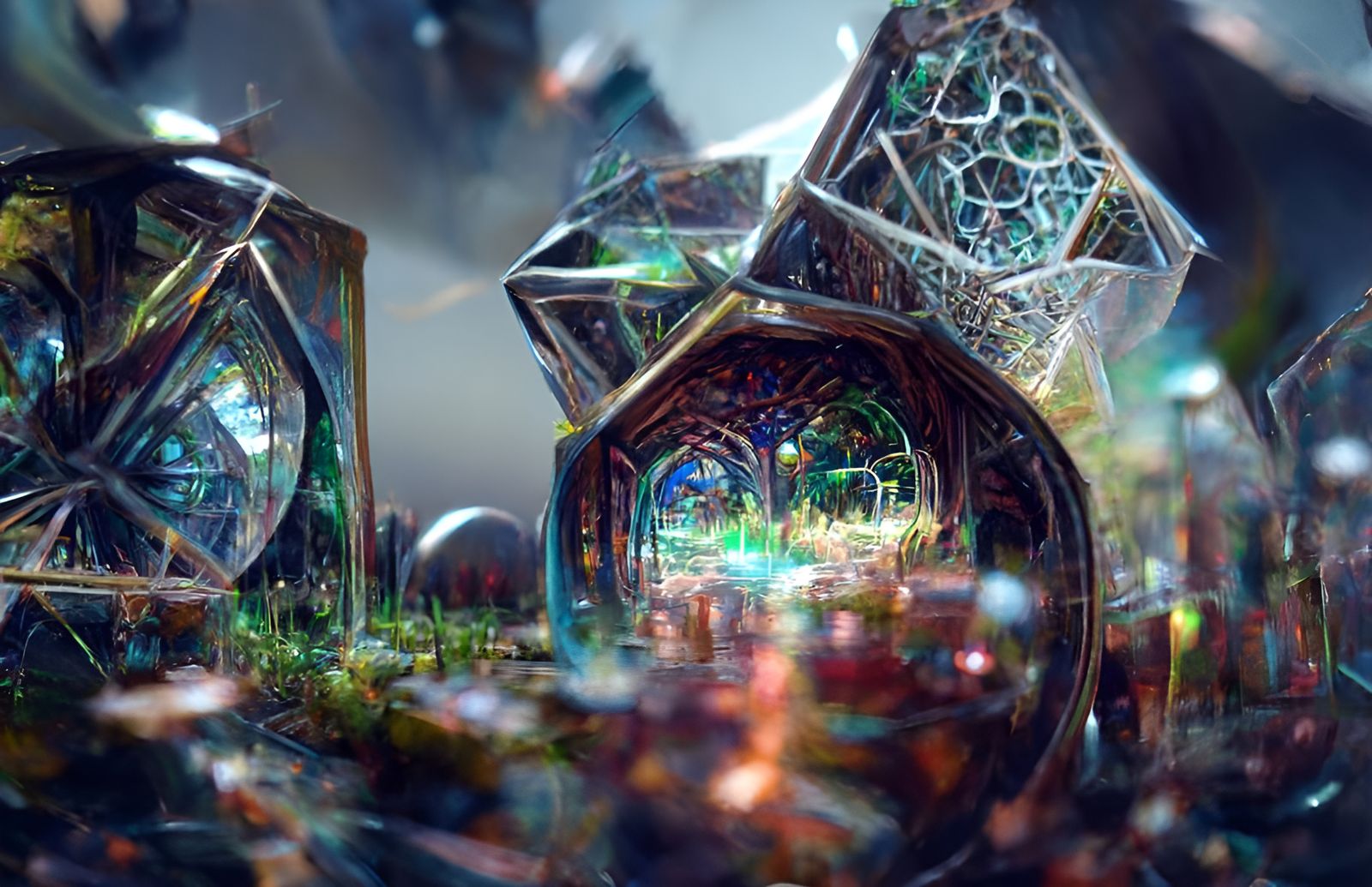 Kaleidoscopic Hedge Maze and Glass Prison: Digital Art
