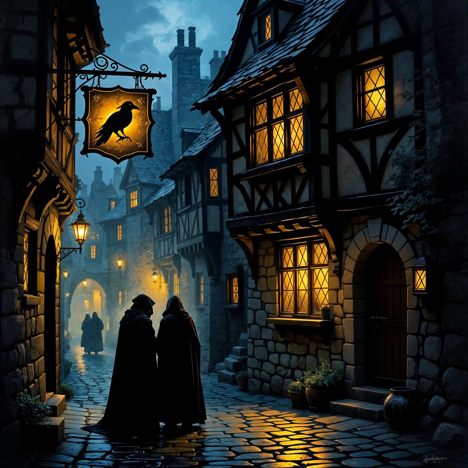 Dark Fantasy Pact in Shadowy Alleyway