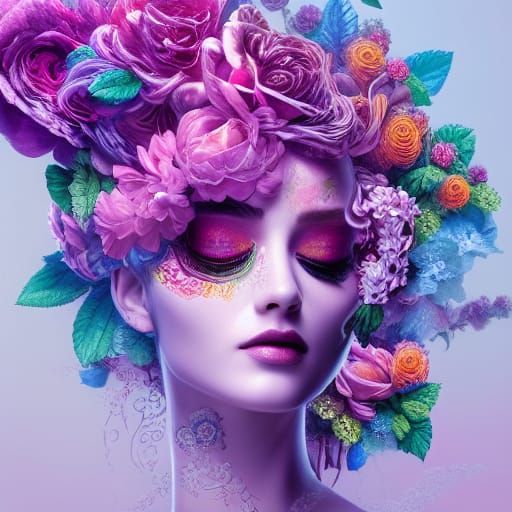 Floral Liquid Face: Breathtaking Hyperrealistic Artwork