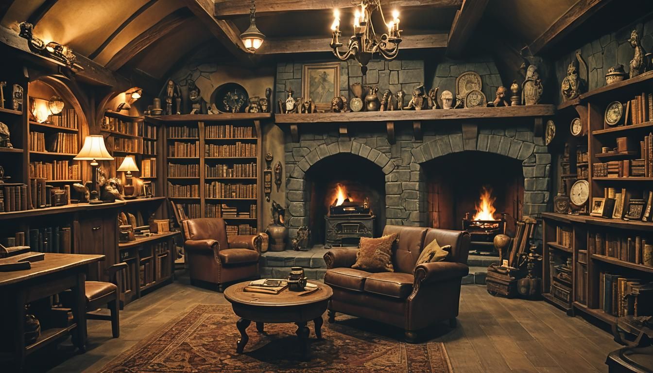 Cozy Dark Academic Study in a Chateau-Inspired Hobbit Hole