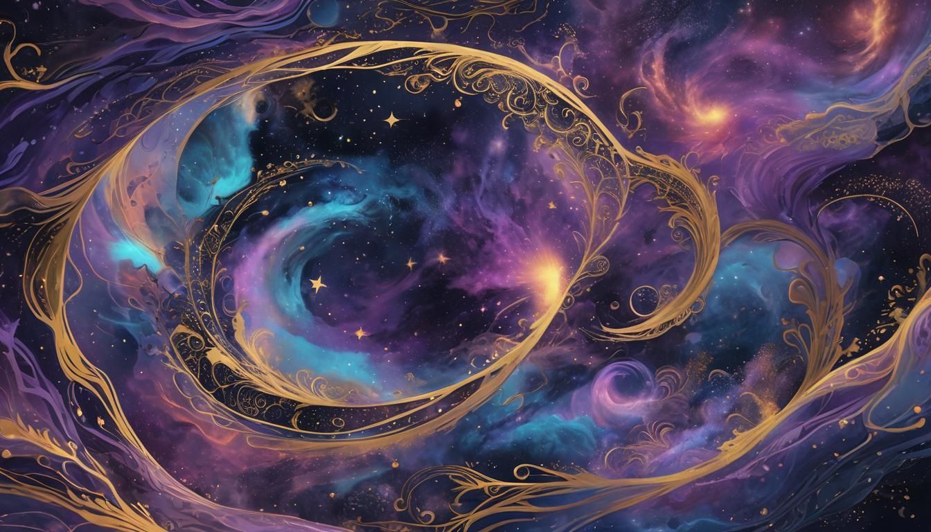 Cosmic Nomads in Swirling Nebula, Visionary Art