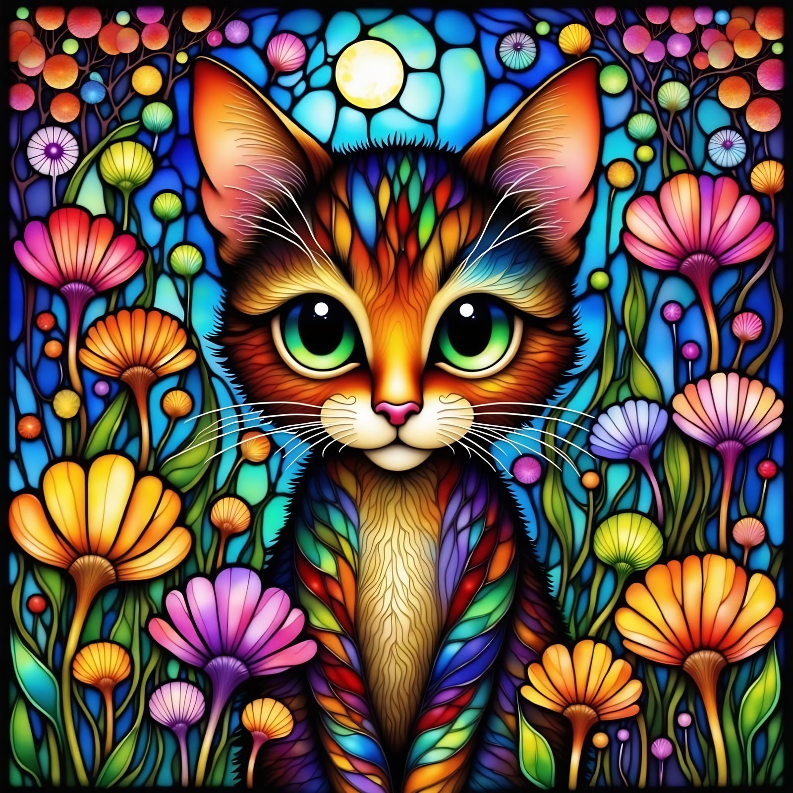 Stained Glass Tortoiseshell Cat in Burton Style