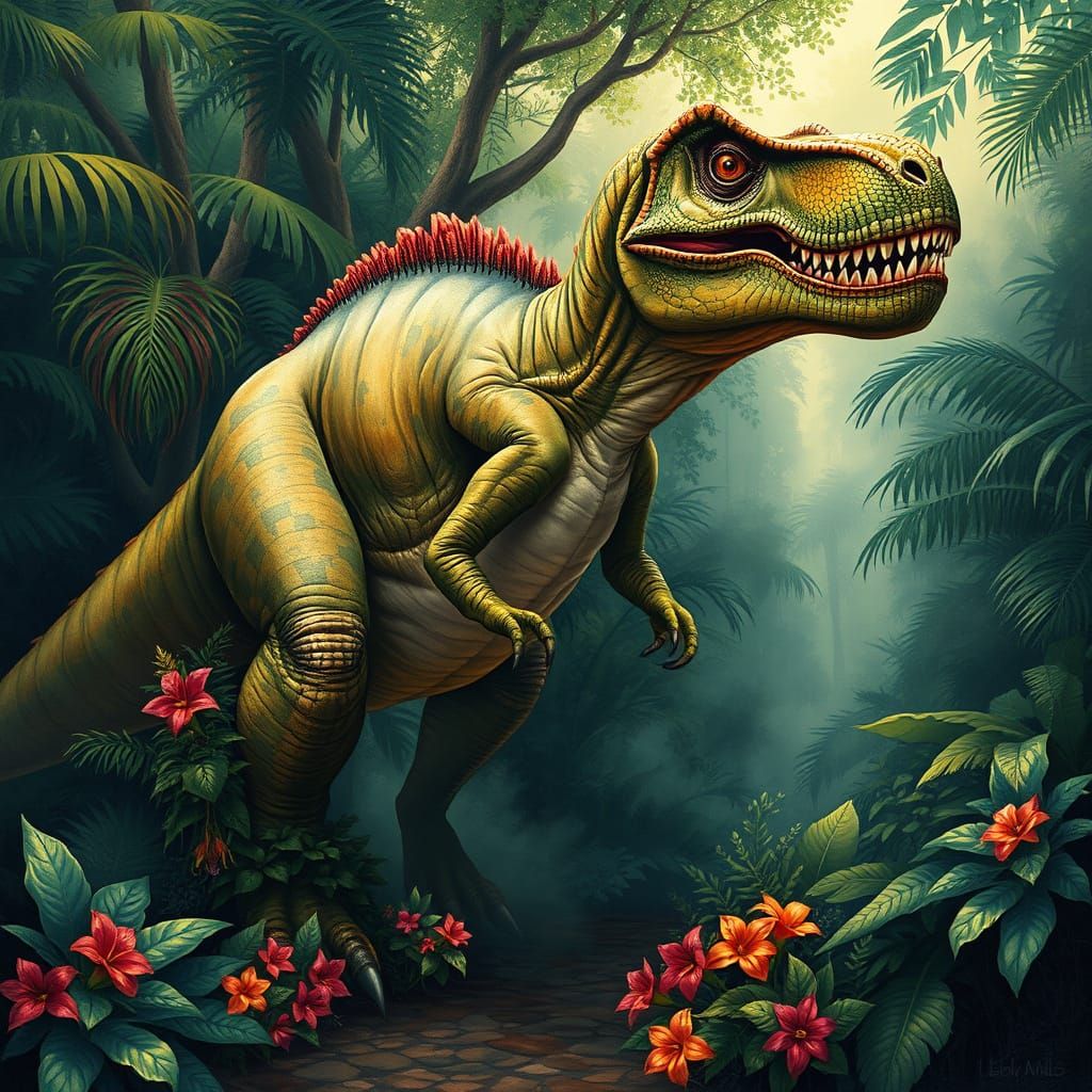 Tyrannosaurus Rex Dominates Jungle Landscape