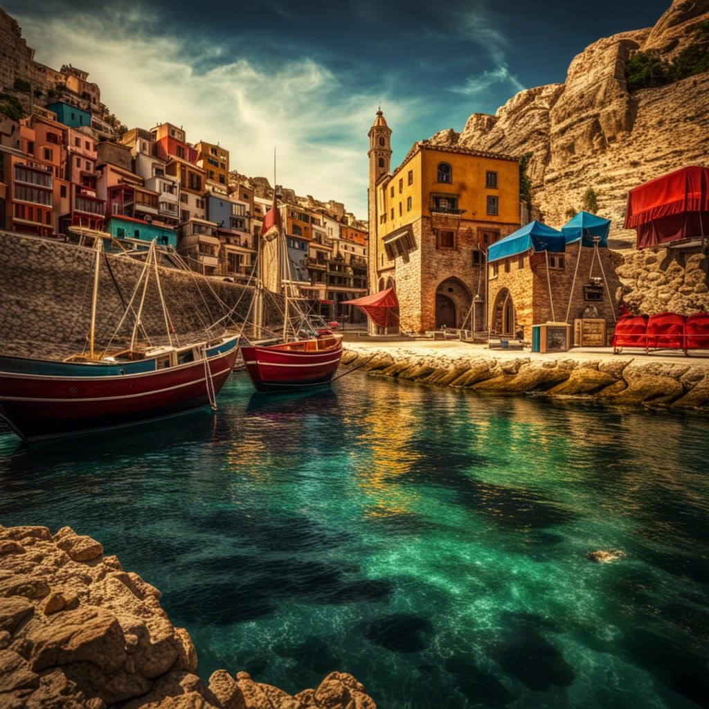 Colorful Arabian Port on Mediterranean Shore