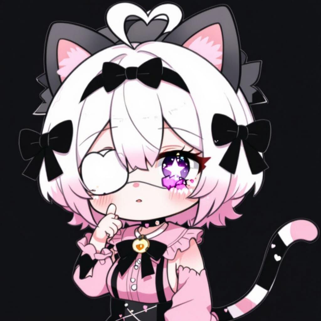 Cute Chibi Catgirl in Pastel Goth Style
