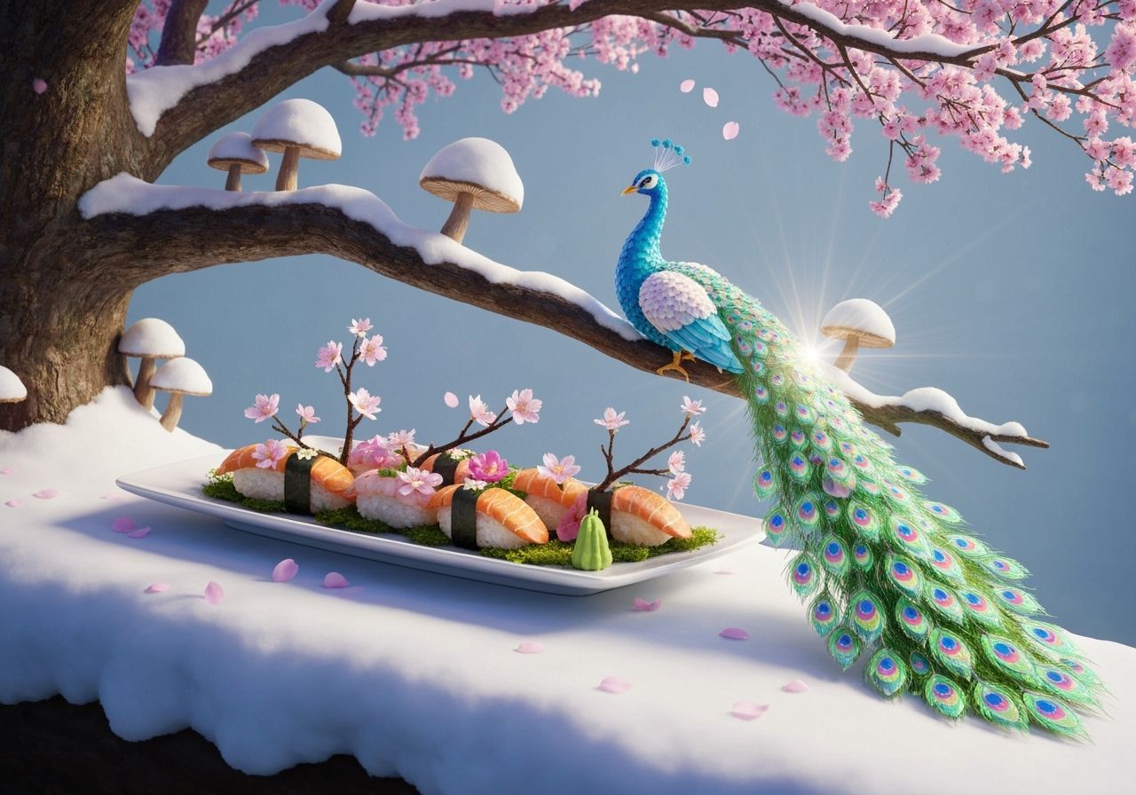 Floral Sushi Plate: Studio Ghibli Digital Art