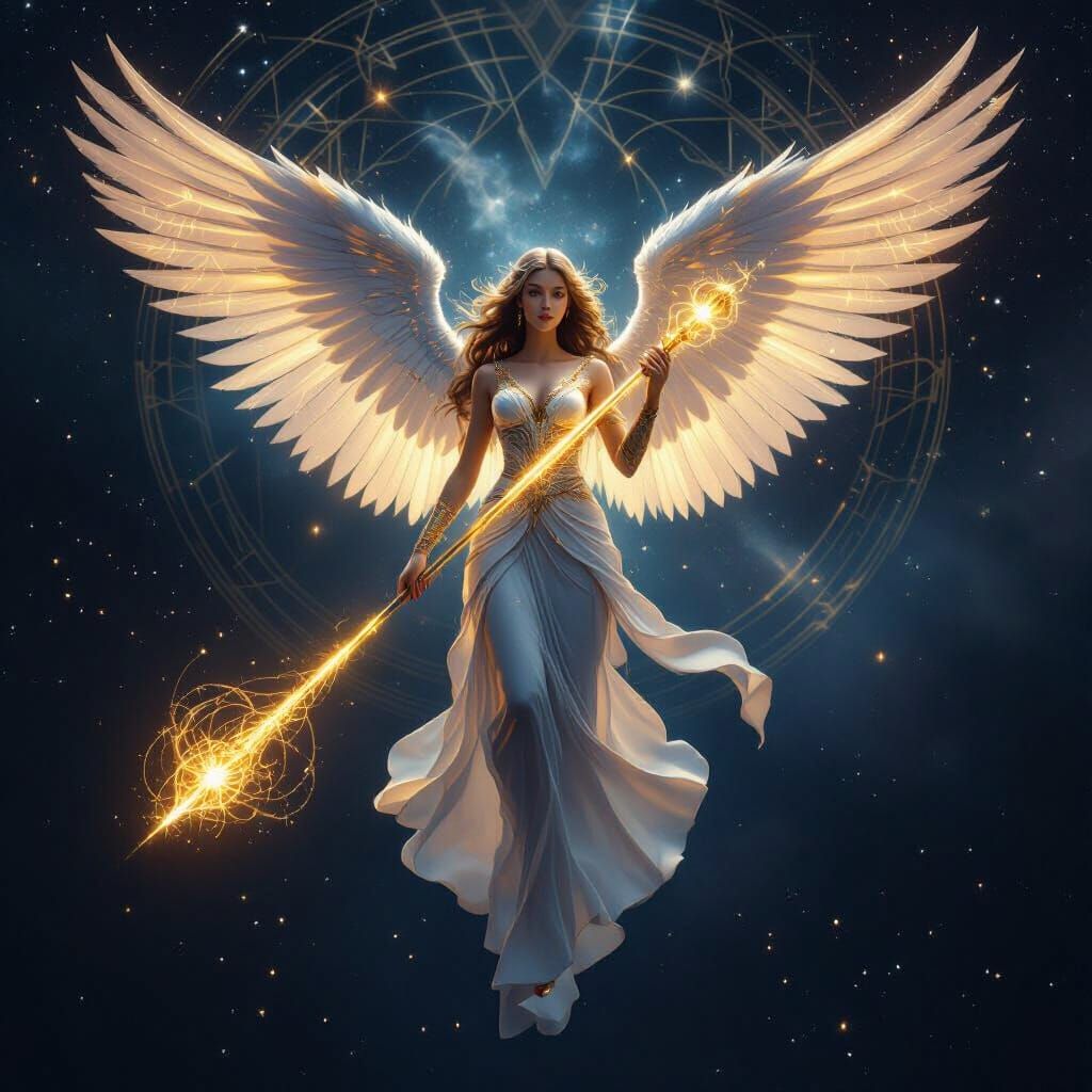 Celestial Angel Descends with Nebula Scepter