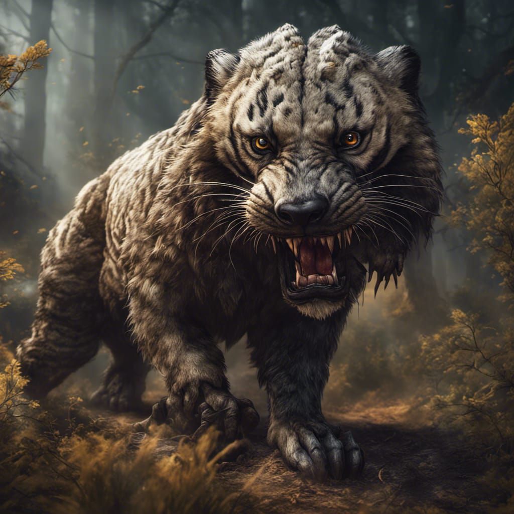 Honey Badger Sabertooth Tiger Hybrid: Fantasy Concept Art