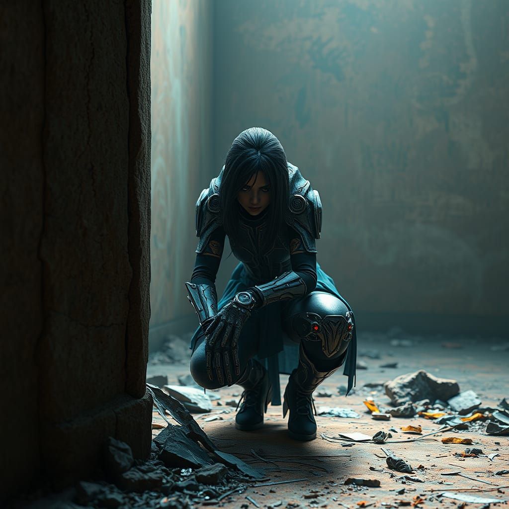 Ethereal Woman in Futuristic Stealth Mode