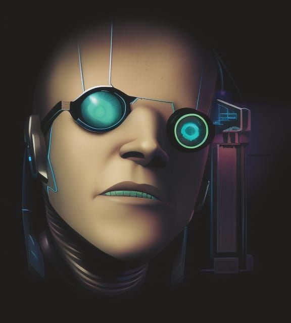 Cyberpunk Visionary in Moody, Holographic Techno Paradise